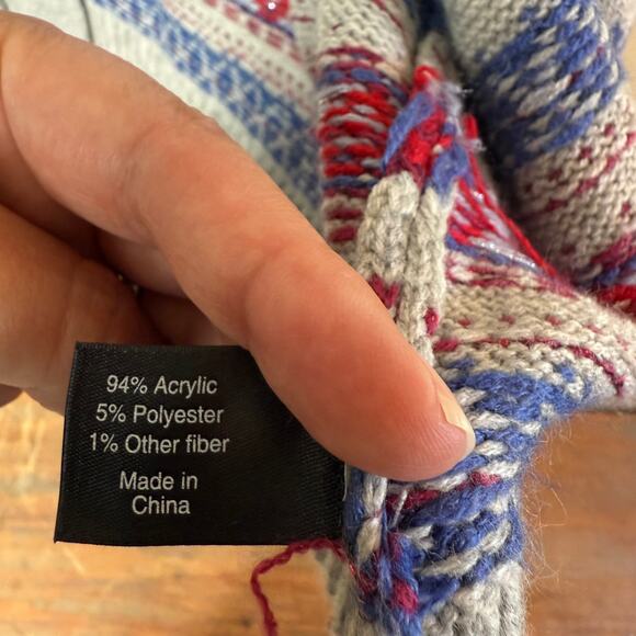 Lane Bryant Fair Isle Open Cardigan Gray Red Blue Metallic SZ 18/20 Work Cozy - Picture 6 of 8